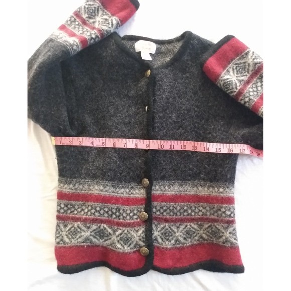 Vintage Tally Ho Women's Off-Black Gray Dark Red Wool Cardigan Sweater L - Picture 13 of 16